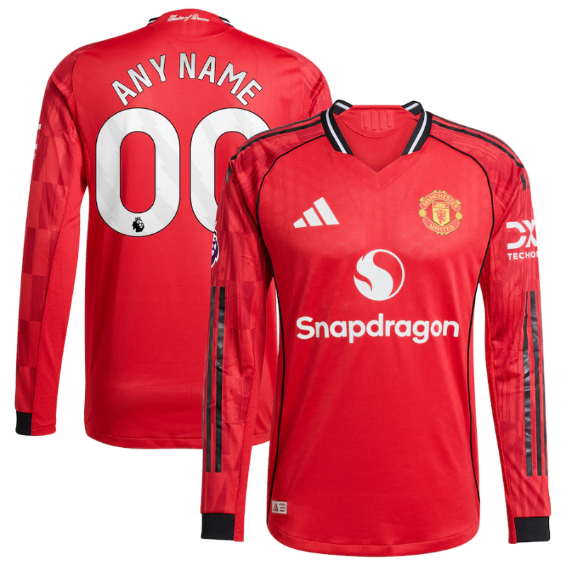Manchester United adidas Home 2025/26 Custom Authentic Long Sleeve Jersey - Red