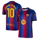 Blue & Red Striped Performance Football Jersey with Yellow Trim – Premium Soccer Shirt (Yamal)