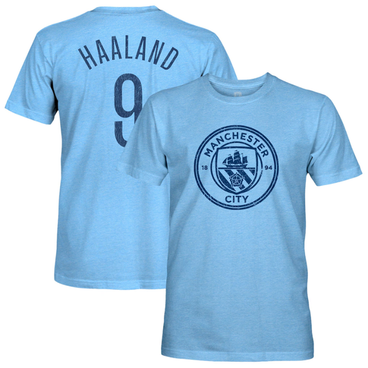 Erling Haaland Manchester City 1863FC Player Name & Number Twisted Tri-Blend Slub T-Shirt - Sky Blue Jerseys Teams Leagues™