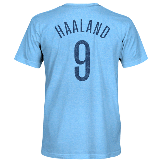 Erling Haaland Manchester City 1863FC Player Name & Number Twisted Tri-Blend Slub T-Shirt - Sky Blue Jerseys Teams Leagues™