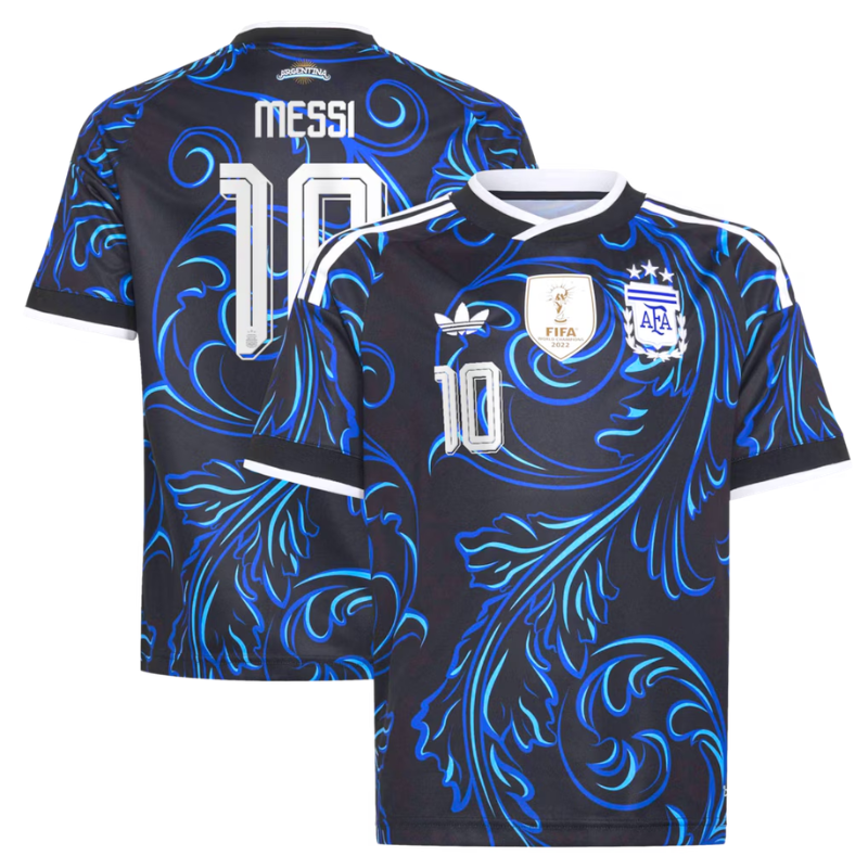 Black and Blue Baroque Pattern Football Shirt – Slim Fit Pro-Style Matchday Performance Top (Messi)