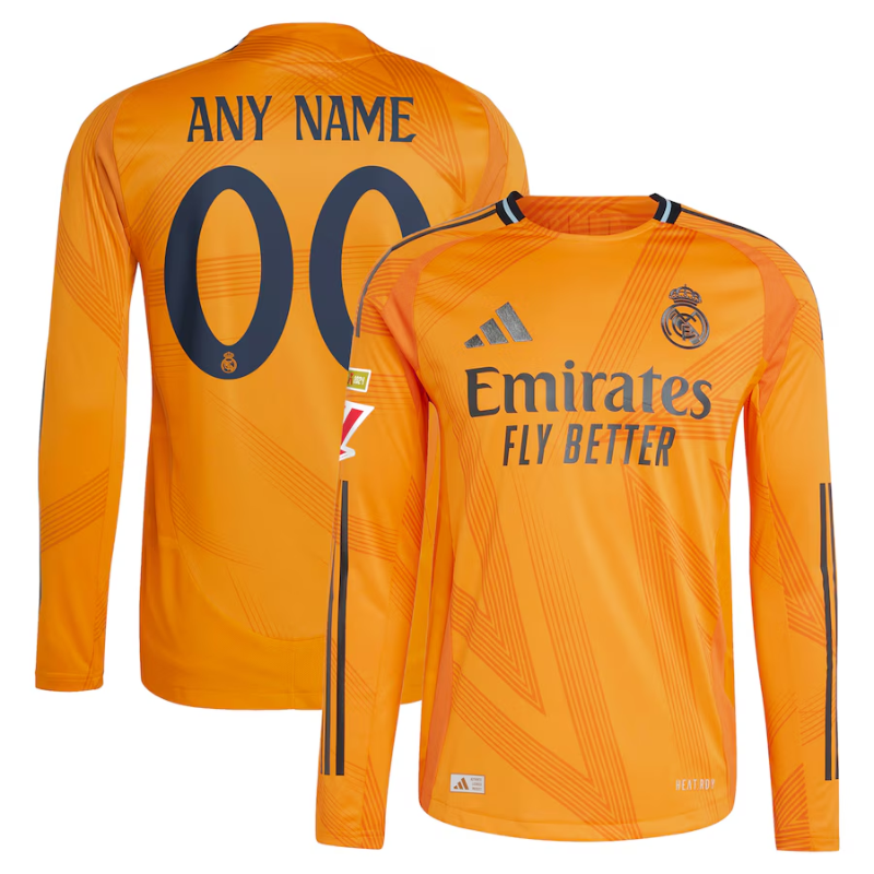 Real Madrid adidas 2024/25 Away Long Sleeve Custom Jersey - Orange