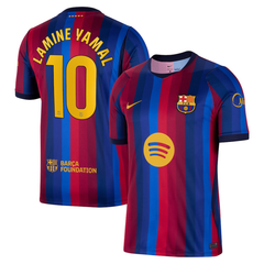 Blue & Red Striped Performance Football Jersey with Yellow Trim – Premium Soccer Shirt (Yamal)
